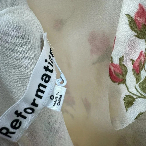Reformation Alaina Dress $218 Florence Cream Pink Floral sz 0 B2153 - Picture 5 of 5